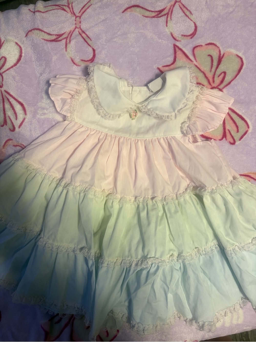 Girls Pastel Tiered Ruffle Dress with Peter Pan Collar